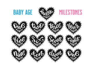 Baby age milestone patches collection. Vector illustration.