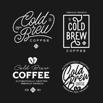 Cold brew coffee labels badges emblems set. Vector vintage illustration.
