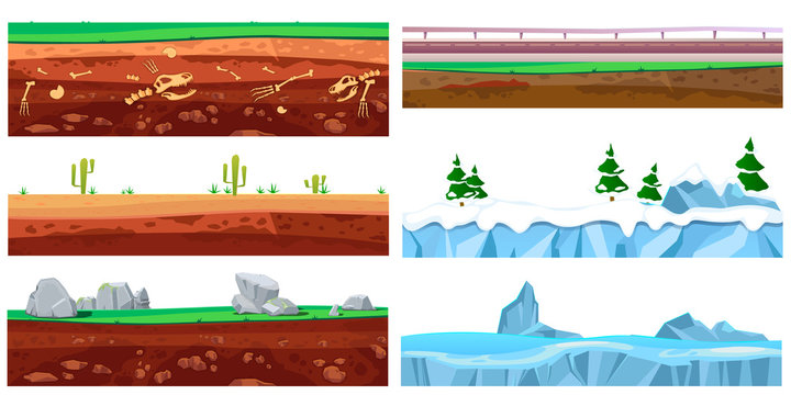 Cartoon seamless landscape. Grounds layers texture