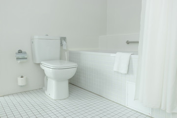 White clean bathroom, cleanliness concept