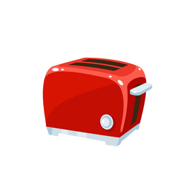 Red retro toaster. Kitchen utensil. Vector illustration cartoon vintage flat icon isolated on white background.