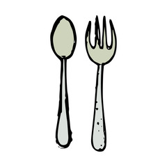 Spoon and fork hand drawn icon vector
