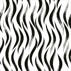 Seamless Wave Pattern, animal print, modern vector background. Wavy brush stroke, zebra grunge paint lines, tiger abstract watercolor illustration