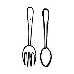 Spoon and fork hand drawn icon vector