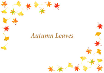 水彩の紅葉と銀杏のフレームイラスト