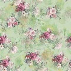 classic wallpaper seamless grunge vintage flower pattern on green background