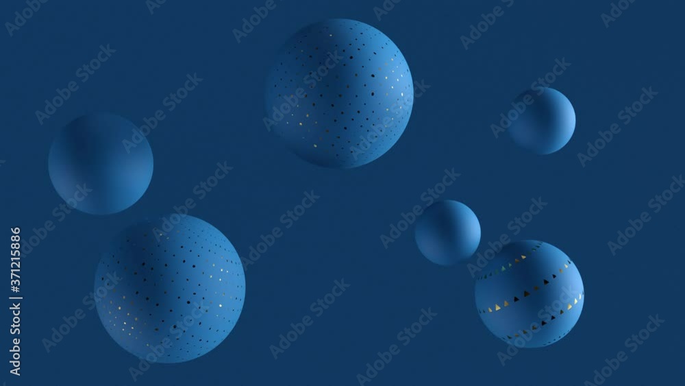 Poster 3d render background with blue spheres in front of blue wall with bump noise texture. minimalistic. 