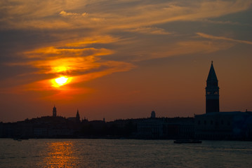 Fototapeta na wymiar Venetian skyline in the evening at sunset