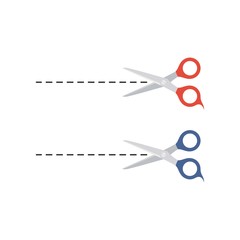 Open scissor with cut lines icon in white background