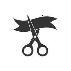 Scissors Cut The Ribbon Icon. Grand Opening Concept Symbol Design.