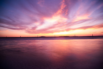 Fiery red sunset over the sea. Orange sky. Beautiful landscape.