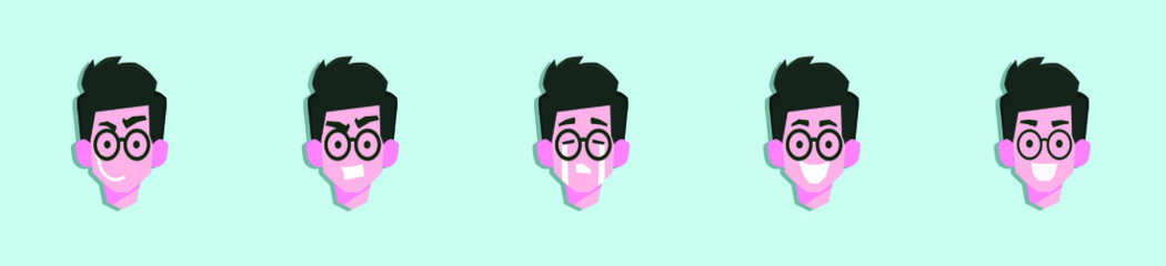 set of cute boy face with sunglasses. isolated vector illustration on blue