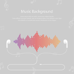 colorful sound waves with headphones on a gray background and copy space.
