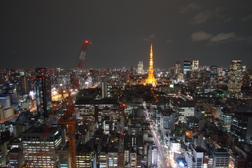 Obraz premium Tokyo at Nigh view of Tokyo tower, Tokyo city skyline, Tokyo Japan
