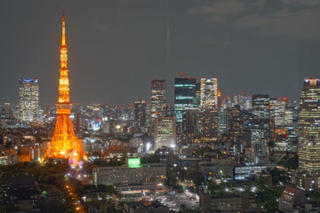 Cityscape at night in Tokyo, Japan