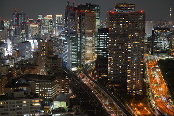 Cityscape at night in Tokyo, Japan