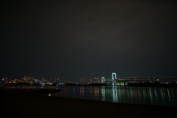 Naklejka na ściany i meble Beautiful night view of Tokyo Bay , Rainbow bridge