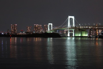 Fototapeta na wymiar Beautiful night view of Tokyo Bay , Rainbow bridge