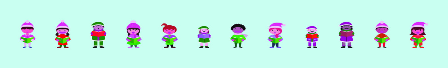 set of people in santa hats inging christmas carols design template with various models. vector illustration