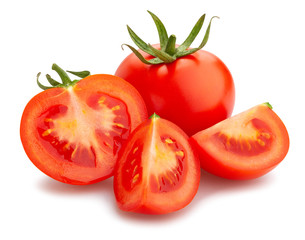 sliced tomato path isolated on white