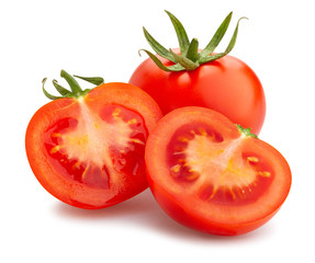sliced tomato path isolated on white