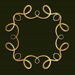 Gold art deco frame with ornament on green background design of Retro decoration and gatsby theme Vector illustration