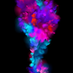 Colorful rainbow paint drops from above mixing in water. Ink swirling underwater.