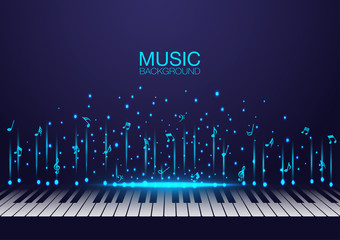 Vector of the piano key with a flying music note. concept of music background - obrazy, fototapety, plakaty
