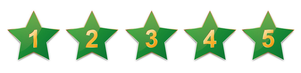 5 green stars with gold frame for customer produkt rating