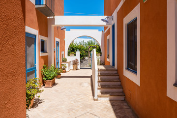 Colorful houses in Salina, typical building of the Aeolian Islands, Sicily, Italy.