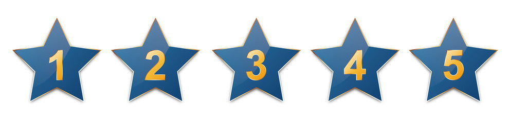 5 blue stars with gold frame for customer produkt rating