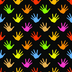 Fototapeta na wymiar Seamless pattern of multicolored palms, hands. Vector stock illustration eps10.