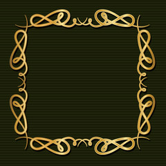 Gold art deco frame with ornament on green background design of Retro decoration and gatsby theme Vector illustration