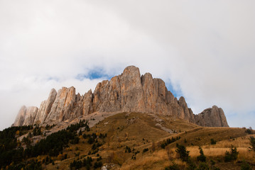 Bolshoy Tkhach cliff in fog