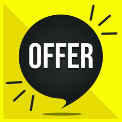 Offer on a black background. Yellow balloon concept vector.
