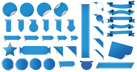 set of different blue banners, ribbons, stickers and other vector design elements