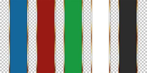 set of long ribbon banners with golden frame on transparent background	
