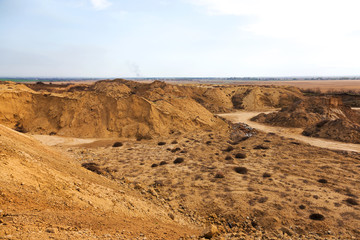 Industrial sand quarry. Sand pit. Sand special for construction. Construction industry.