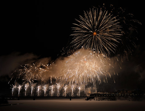 Urban Fireworks Display with Colours