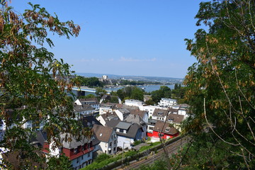 Blick über Koblenz Richtugn Altstadt zum Deutschen Eck