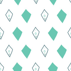 Simple Diamond shape stripes teal on white background Seamless pattern Vector hand drawn doodle style illustration surface design