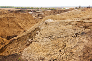 Industrial sand quarry. Sand pit. Sand special for construction. Construction industry.