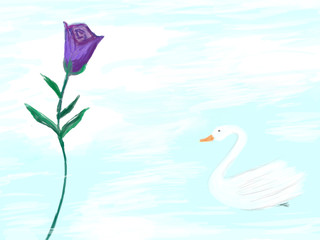 Purple Flower with White Swan