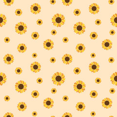 Vector naadloos patroon van zonnebloem op een gele achtergrond. T-shirt print, fashion print design, kinderkleding, groet en uitnodigingskaart.
