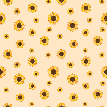 Vector seamless pattern of sunflower on a yellow background. T-shirt print, fashion print design, kids wear, greeting and invitation card.