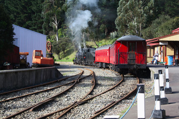 Passenger train leaving the station. Wellington, New Zealand