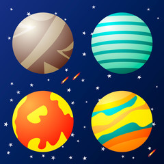 Set of fantasy planets in space