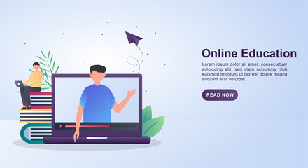 Illustration concept of online education with the person on the screen teaching a lesson.
