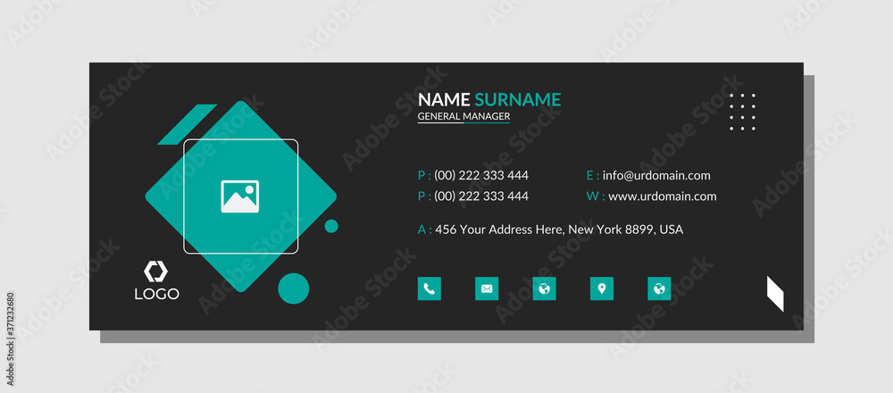 Poster email signature with an author photo place modern and black background layout