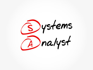 SA - Systems Analyst acronym, technology concept background